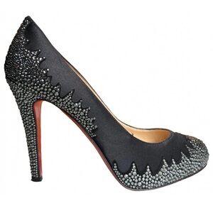 Christian Louboutin Black and Silver Embellished Heels with Swarovski crystals